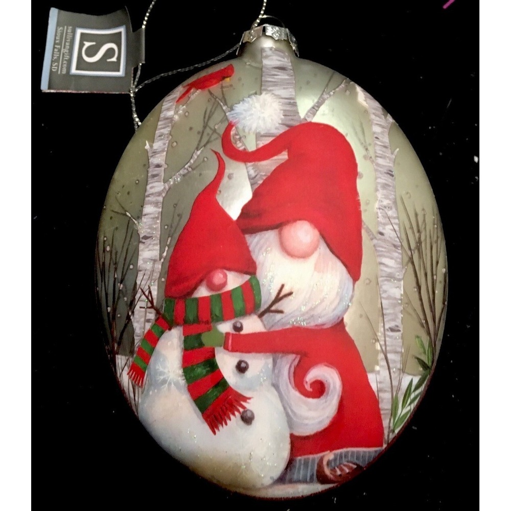 Gnome And Snowman Christmas Glass Ornament